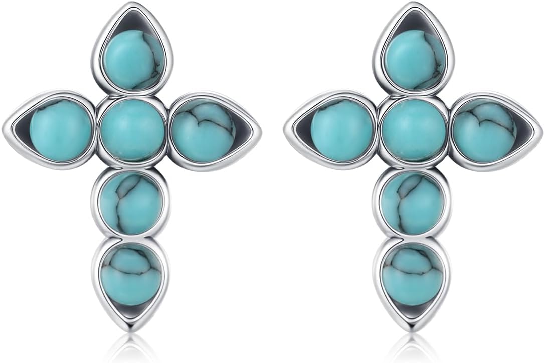 Turquoise Stud Earrings 925 Sterling Silver Feather/Western Flower/Horseshoe/Lightning Bolt Earrings Indigenous Jewelry Native American Gifts for Women