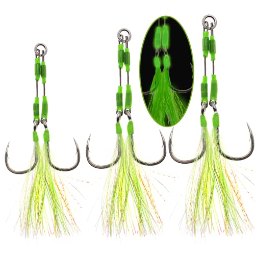 Ghanneey Fishing Jig Hooks Assist Hooks, Double Jigging Slow Fast Hooks Double Assist Replacement Fishing Hooks For Saltwater And Freshwater Size 1/0 2/0 3/0 #TOP28