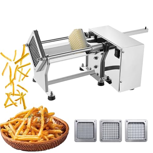 Cortador de patatas eléctrico comercial, fabricante de patatas fritas, cuerpo de acero inoxidable + interruptor de un clic + 200-300 kg/h. Cortadora eléctrica de tiras con 3 cuchillas