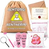ZJTAPE Rentner Geschenk Frau - Witzige Geschenkbeutel Set, Renteneintritt Geschenk mit Grußkarte, Lustige Socken, Zierkissenbezüge, Lustige Ruhestand Geschenke für Frauen Abschiedsgeschenk Kollegen