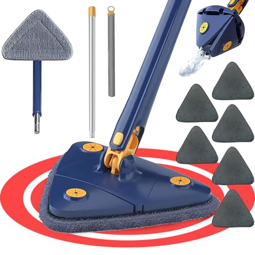 Dekohome Mopa Triangular Giratoria 360 Grados para Limpiar Suelos, Paredes, Techos, Muebles y Ventanas. Fregona Triangular Giratoria Microfibra, Función Autoescurrible, Incluidos 6 Recambios