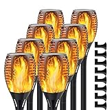 Permande Upgraded Solar Flame Lights Outdoor, 3 Options Solar Torch, Waterproof Landscape Decoration Dancing Flame Post for Garden Pathway Yard - Auto On/Off Dusk to Dawn, 8 Pack