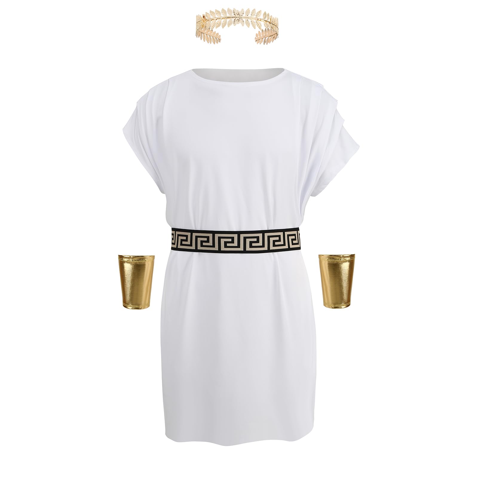 maxToonrain Juego de 4 piezas de túnica romana de Toga con accesorios de diosa griega, corona de hojas, tocado, disfraces de Halloween para hombre