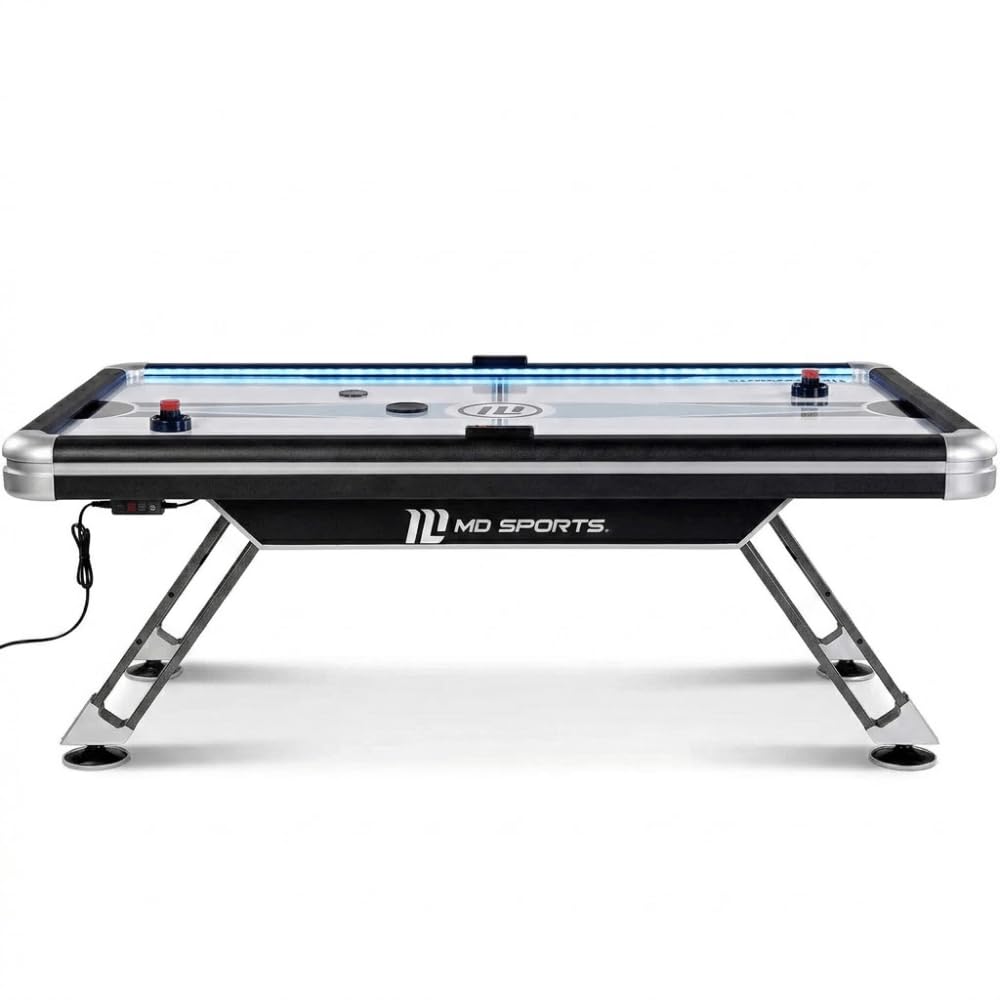 DEVESSPORT Air Hockey Rebel con Efectos LED, Mesa de Hockey Eléctrico, Incluye Todos los Accesorios Necesarios, Montaje Rápido en Casa 226x127x78 cm