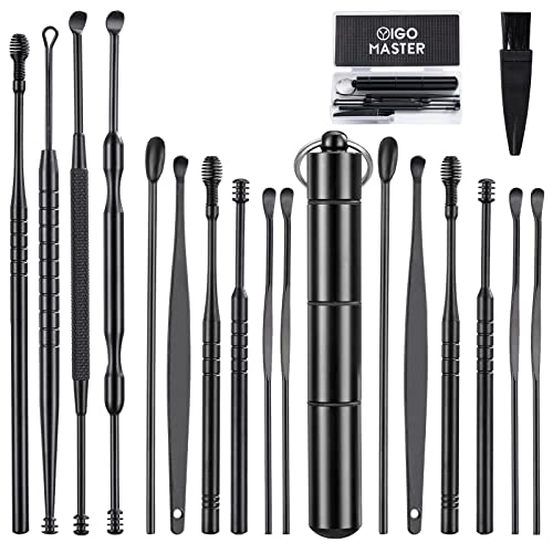 17 Pcs Ear Wax Removal, Ear Cleaner Ear Wax Removal Tool, Ear Cleaning Kit Earwax Removal Kit Stainless Steel Ear Pick Set with Cleaning Brush and Storage Box…