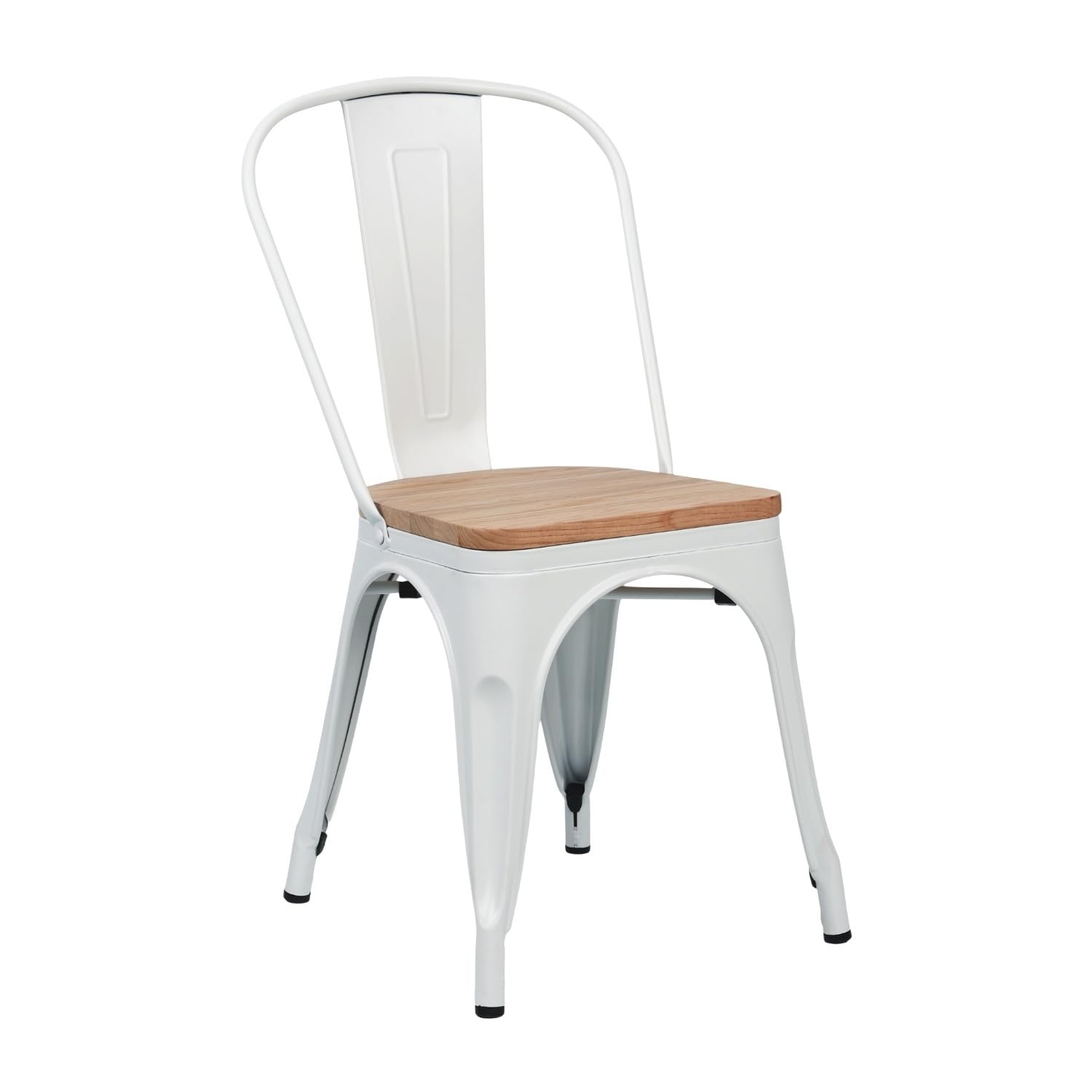THINIA HOME Pack 4 Sillas Apilables Industriales de Acero y Madera 45x45x85cm