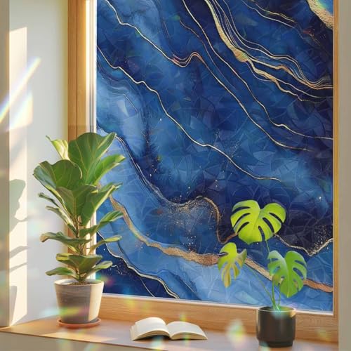 Vinilo decorativo para ventana con textura azul marino 17.7x78.7in miniatura 1