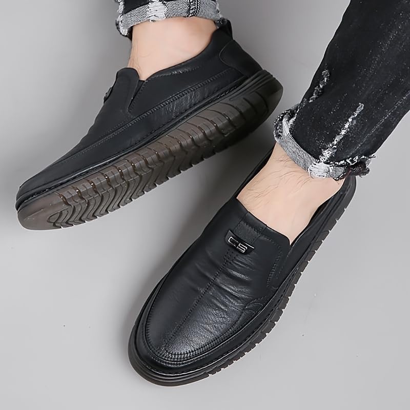 Men's Solid Colour Slip On Loafer Shoes, Comfy Non Slip Rubber Sole Durable Casual Dress Shoes, Men's Footwear3