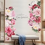 DRWSSR 2 Sheets Removable Pink Flowers Wall Decal Peony Rose Floral Wall Stickers DIY Vinyl Self Adhesive Wall Mural for Girls Bedroom Living Room TV Background Nursery Decoration