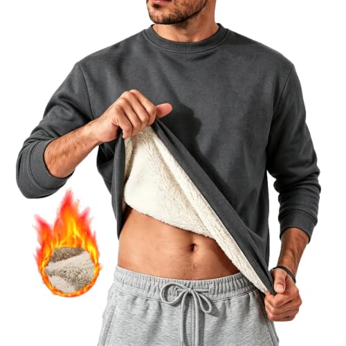 Men's Sherpa Lined Sweatshirt Crewneck Long Sleeve Thermal Pullover Shirts - image 5
