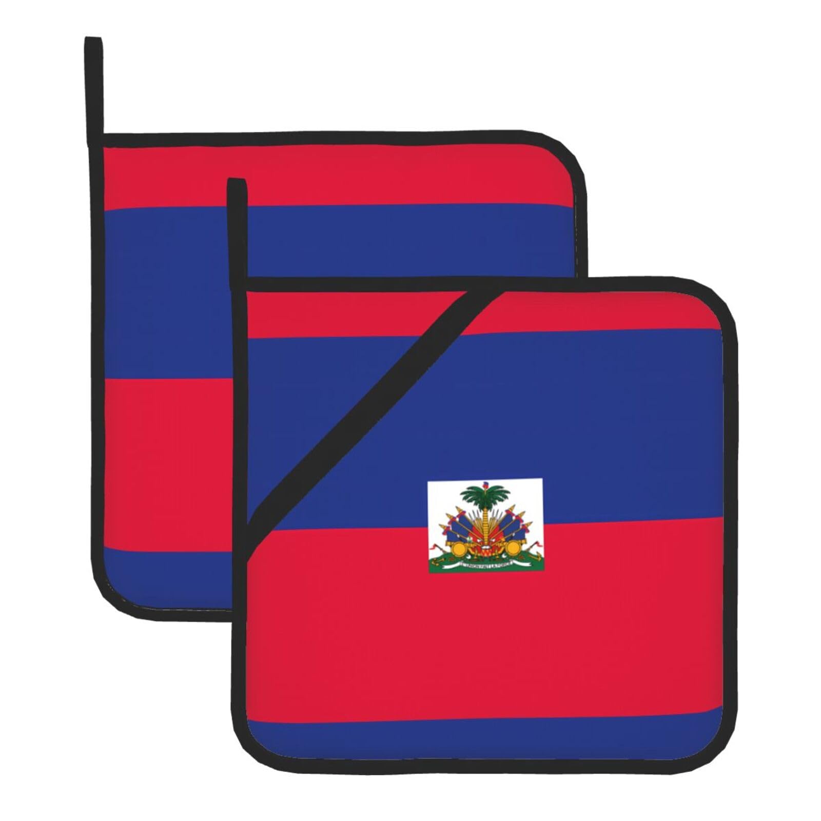 HJFCZH Haitian flag Prints Square Hot Pads for Kitchen Counter - Waterproof Pot Holders, Durable Heat Resistant Throw Layers for Serving, Oven & BBQ - 2 Pack