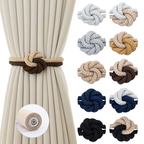 Contoeey Magnetic Curtain Tiebacks Holdbacks - Wood Tie Backs Rope