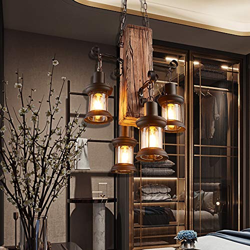 E27 Vintage Hängeleuchte Pendelleuchte Industrie Hängelampe Retro Pendellampe Loft Holz Kronleuchter Dekorative Aus Höhenverstellbar Hölzerne Hängende Lampe Gastronomie Deckenleuchte Bar Wohnzimmer Cover