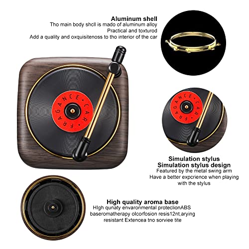Image of Record Player Car Vent Clips Air Freshener Retro Style Album Cover Car Air Conditioning Outlet Clip Fragrance Diffuser Car Interior Decoration Accessories, Wood Grain