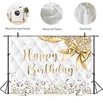 Gold and White Birthday Backdrop 7Wx5H Photography Happy Birthday Backdrop for Girls Women Diamonds Modern Luxury Elegant Bday Background Party Decorations Banner Photo Booth Props Supplies - Image 4
