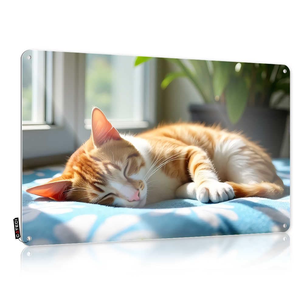 Funny Cat Car Decals Nap in Sunlight on Blue Blanket Car Decals and Stickers for Toolbox (30x40cm)