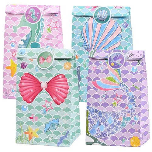 Volumoon Bolsas de Regalo de Papel, 12 Piezas Bolsa de Regalo de Sirena con 18 Pegatinas,...