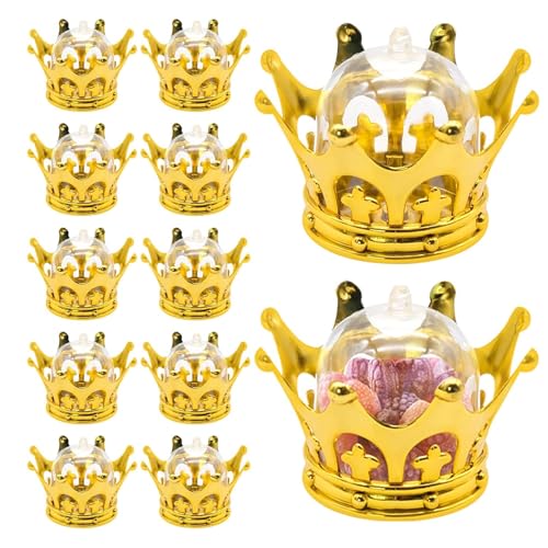 LTHERMELK Lot de 12 boîtes à dragées en forme de couronne avec dôme, boîtes décoratives pour bonbons, conteneurs dorés pour fête prénatale,...
