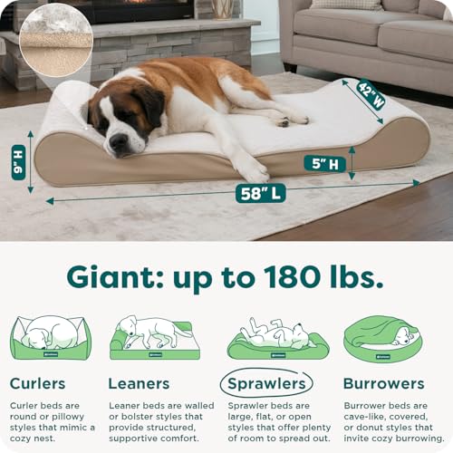 Image of Furhaven Orthopedic Dog Bed for Extra Large Dogs w / Removable Washable Cover, For Dogs Up to 180 lbs - Ultra Plush Faux Fur & Suede Luxe Lounger Contour Mattress - Cream, Giant /XXXL
