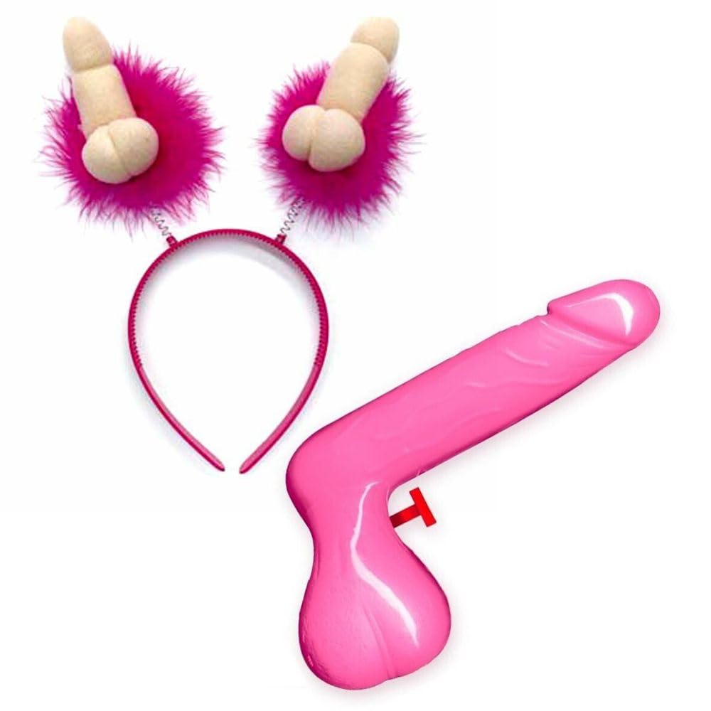Cerchietto con antenne pisello + pistola ad acqua pisello gadget sexy addio al nubilato festa hot gadget per adulti 18+