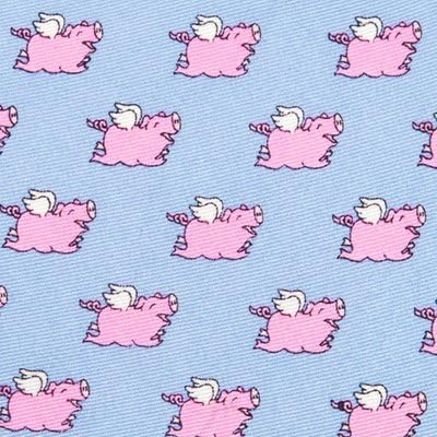 Men's 100% Silk When Pigs Fly Light Blue Tie Necktie Neckwear