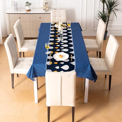 Image of HOKIPO Modern Grace Table Cloth for 6 Seater, 55x86 in, Navy Drops