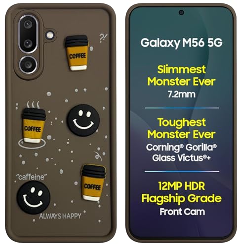 Image of SBMS Silicone Back Cover Case for Samsung Galaxy M56 5G / F56 5G | Cute Fun 3D Cartoon, Coffee Design Silicone Case | Camera Protection Bump | Shockproof Back Cover for Sam M56 5G (Coffe Mug Brown)