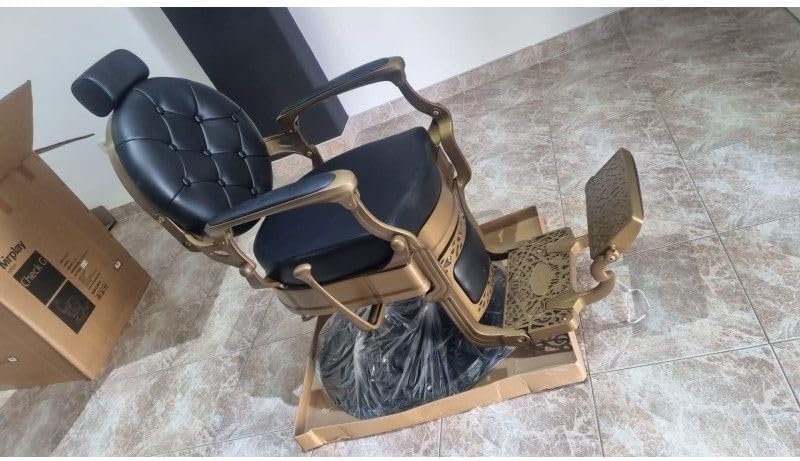 Genérico Sillón Clásico de Barbero hidráulico Estilo Vintage con reposapies Integrado Modelo Check-G Negro