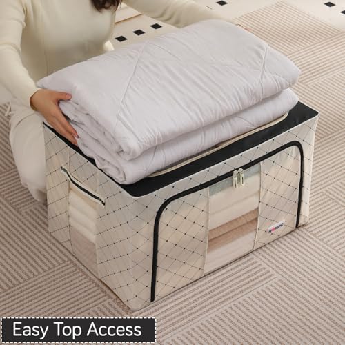 Image of HOKIPO 88L Wardrobe Organiser for Storage of Clothes, 600D Oxford Fabric Storage Box, Ivory Noir Pack of 1 (AR-6487-BLK)