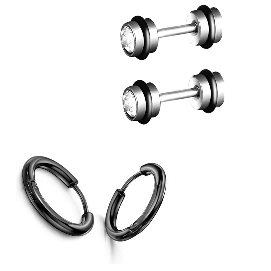2 Pair Combo Earrings for Men and Boys | Stainless Steel Earrings for Boys | Accessories Jewellery for Men | ComSTEa-47-image-33