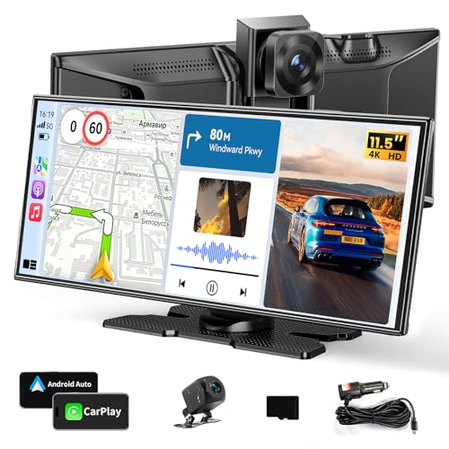 11.5" Largest Wireless Carplay Screen for Car, Portable A pple Carplay & Android Auto Touch Screen, 4K Dash Cam/App Control/1080p Backup Camera/Mirror Link/Voice Control/GPS/Bluetooth,for All Vehicles by kuayvan - Used condition - US$83.10