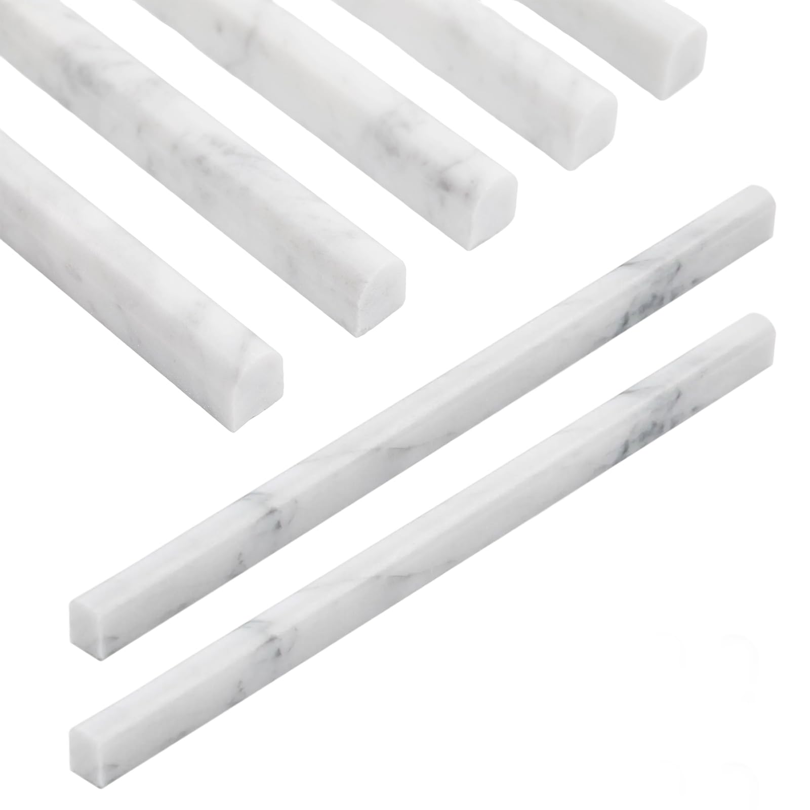 Diflart 10-Pack Carrara White Marble Pencil Trim, 1/2×12 Inch, Honed, Marble Pencil Liner Molding Bullnose Tile Bathroom Kitchen Shower Livingroom