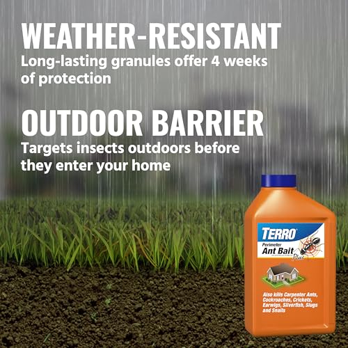 Image of TERRO Perimeter Outdoor Ant Bait Plus, 2-Pack, 2 lb Shaker Canisters | Attracts and Kills Carpenter Ants, Roaches, Crickets, Earwigs, Silverfish, Slugs & Snails for Pest Control, 4-Week Protection