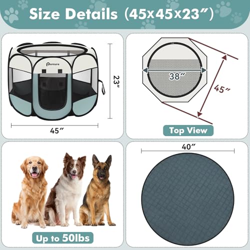 Image of Dog Cat Playpen Indoor Outdoor for Puppy Pet Dog Cat Recovery After Surgery | Dog Tent Crates Cage Indoor /Outdoor, Portable Pop Up Kennel with Carrying Case for Travel (Grey with Pad, Large)