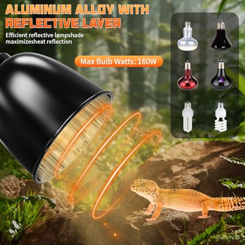 Fliywarl DZ2024-2 Reptile Light Fixture With Thermostatic Timer, 5.5 Inch Deep Dome Reptile Heat Lamp Fixture thumb #2