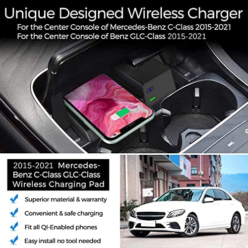 NAMEAL Wireless Car Charger Accessories Qi 10W MAX for C-Class GLC 2021 2020 2019 2018 2017 2016 2015, for Phone 13/12/11/XS/X/8 S21/S20/S10