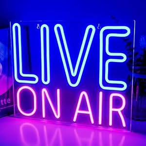 Looklight Live On Air Neon Sign Blue Pink Letters Led Neon Light On Air Sign Neon Word Sign Led Wall Art for Studio Bedroom Game Room Party Streaming Bar Club Decoration with USB Power
