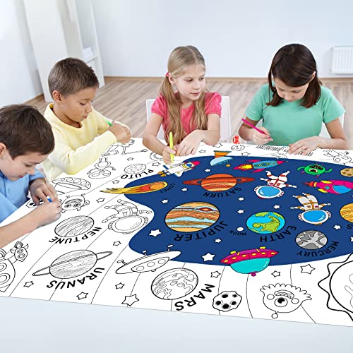 Image of Outer Space Giant Coloring Poster for Kids Large Coloring Tablecloth Activity Drawing Roll Paper Book Sheets Page Huge Table Cover Art Crafts for Classroom Home Gift Birthday Party Supplies Decoration