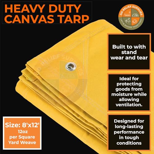 Image of ISO Certified Heavy Duty Tan Waterproof Canvas Sheet | UV Resistant Tarpaulin with Rustproof Grommets for Outdoor, Industrial & Commercial Use | 550 GSM | 8x10 ft
