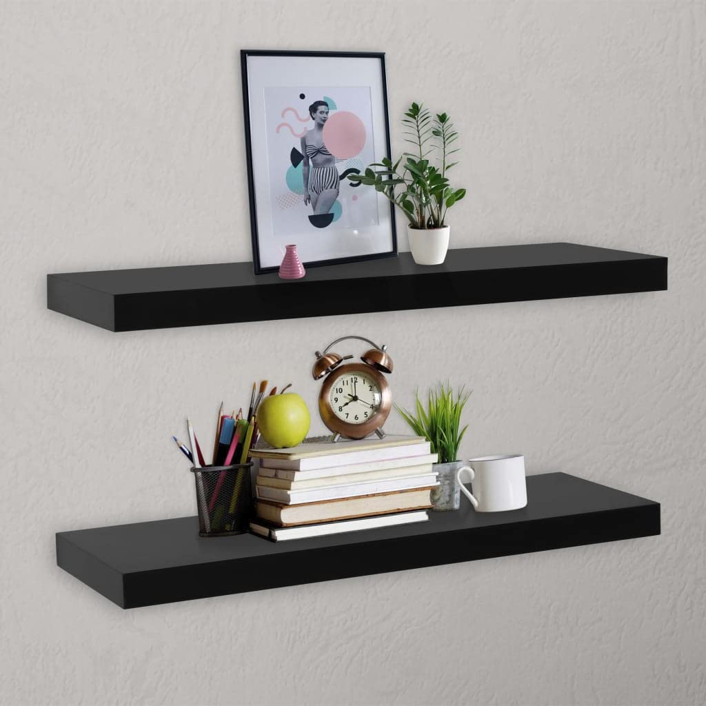 Juego de estanterías flotantes de madera de densidad media, color negro, 100 x 20 x 3,8 cm, con montaje invisible para salón, oficina y baño
