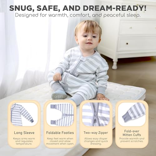 Image of Mama Cheetah Toddler Sleep Sack with Feet, Long Sleeve 1.0 TOG Organic Cotton Baby Sleeping Bag with Legs, Wearable Blanket for Walkers with 2-Way Zipper, Toddler Blanket for Girls and Boys 2T, 2-Pack