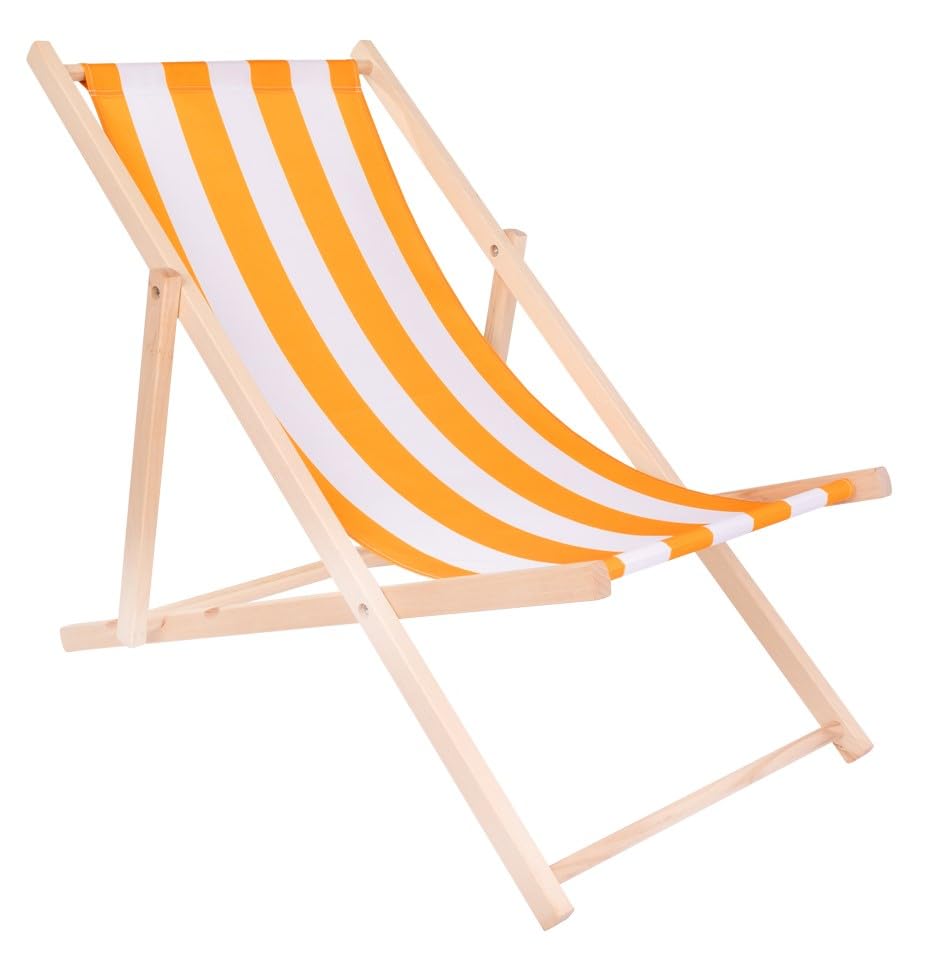 specwood Chaise Longue Pliante Bois - Transat en Bois Pliable pour Jardin, Balcon, Plage - Bain de Soleil Pliable en hêtre avec Toile Coton - Chilienne...