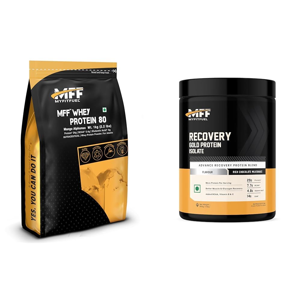 MyFitFuel MFF Whey Protein 80 | 1 Kg, (Mango Alphonso) 30 Servings | MyFitFuel MFF Recovery Gold Protein- 500 gm (1.1 lbs) Rich Chocolate Milkshake-image-33