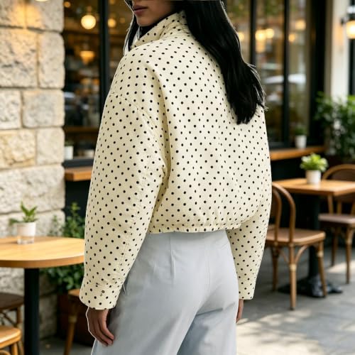 YNCSZEC Women Polka Dot Stand Collar Jacket Long Sleeve Zip Up Drawstring Lightweight Casual Fashion Outerwear with Pockets Khaki women jackets fall S - image 7