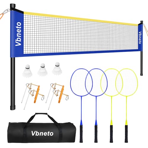 Image of Badminton Set, Portable Outdoor Anti-Sag System - Official 20ft x 5ft Easy Setup Durable Net with 4 Rackets, 3 Shuttlecocks & Carry Bag for Backyard, Lawn or Beach Fun
