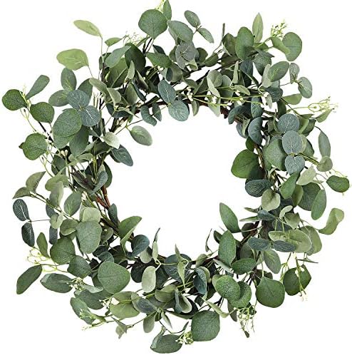 CEWOR Artificial Eucalyptus Wreath for Front Door Fall Wreath Large Green Leaf Wreath for Wall Window Farmhouse Garland Decor
