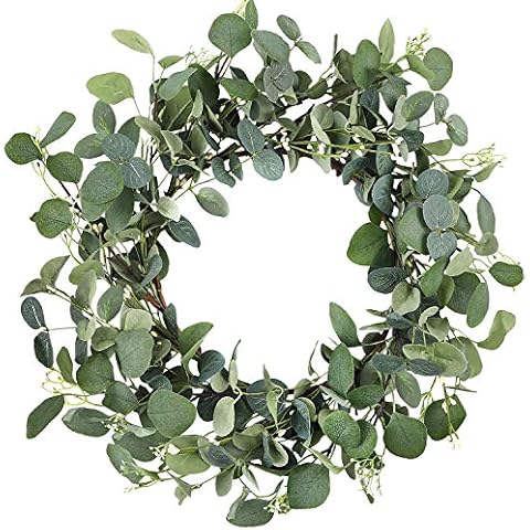 CEWOR Artificial Eucalyptus Wreath for Front Door Fall Wreath Large Green Leaf Wreath for Wall Window Farmhouse Garland Decor Cover