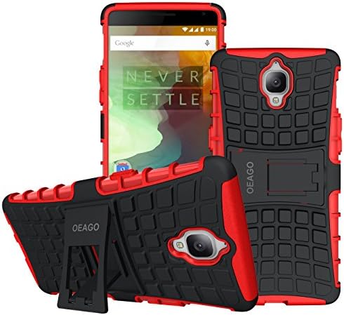 OnePlus 3T Case, OnePlus 3 Case OEAGO [Shockproof] Tough Rugged Dual Layer Protective Case with Kickstand for OnePlus 3T / OnePlus 3 - Hot Red
