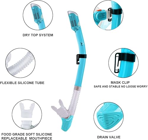 Miniatura 4 de Equipo de esnórquel para niños, esnórquel seco HH HHAO Sport Kids Snorkel Set Junior Anti niebla vista panorámica de 180, gafas de natación con