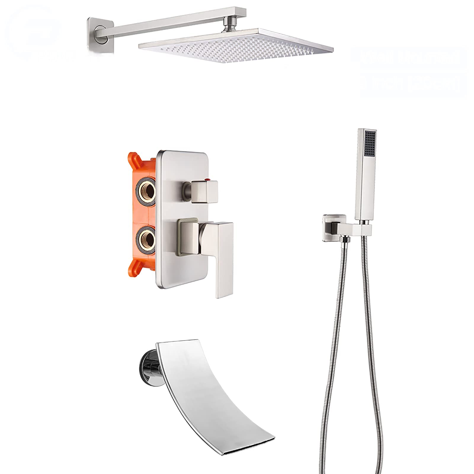 QUSYZD Brushed Nickel Shower Combo Set Wall Mounted Bathroom Shower Faucet Set with Shower Head, Handheld Shower, Bathtub Faucet, Embedded Box,10 Inches,12 Inches,10 Inches